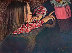 Ragazza che guarda un vaso di fiori, 1902