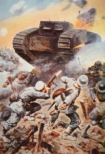 Carro armato britannico in azione contro i tedeschi sul Fronte Occidentale nella Prima Guerra Mondiale