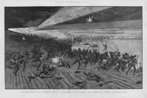 La Battaglia di Alexandrovno, scena di battaglia immaginata in una guerra tra Russia e Germania utilizzando la luce elettrica per illuminare il campo di battaglia di notte