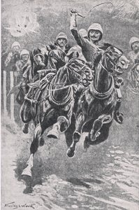 Il tenente Maclaine porta i cannoni a Maiwand, 17 luglio 1880, illustrazione da British Battles on Land and Sea, 1915