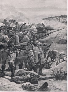 La piazza di ABU-Kru, 19 gennaio 1885, illustrazione da British Battles on Land and Sea, 1915 da Stanley L. Wood