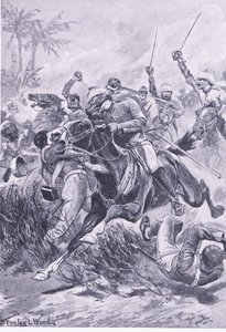 Cavalleria volontaria fuori Lucknow, 30 giugno 1857, illustrazione da British Battles on Land and Sea, 1915