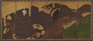 Viti di edera, ponti e ventagli galleggianti, periodo Momoyama o Edo da Sôtatsu