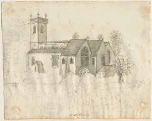 Chiesa di Abbots Bromley (schizzo a matita con leggero lavaggio) da Stebbing Shaw