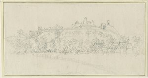 Castello di Tutbury: disegno a matita da Stebbing Shaw