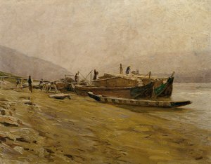 Barche da traino sul Danubio a Spitz da Stefan Simony