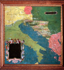 Italia e Jugoslavia (paesi slavi) Mappa realizzata da Stefano Bonsignori, cosmografo e pittore italiano. Intorno al 1581. Firenze, Palazzo Vecchio, Sala del Mappamondo