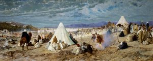 Celebrazione di Maometto a Tangeri, dipinto di Stefano Ussi (1822-1901), olio su tela, 48,5x117,5 cm da Stefano Ussi