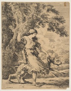Una ninfa che tiene un grosso cane per il collare, ca. 1654 da Stefano della Bella