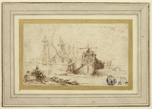 Una Galea Toscana e Altre Navi Vicino alla Riva da Stefano della Bella