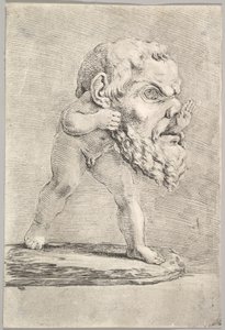 Un bambino che indossa una grande maschera e inserisce la mano attraverso la bocca, ca. 1660 da Stefano della Bella