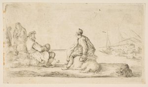 Un giovane marinaio e un vecchio seduti vicino al mare, XVII secolo