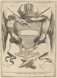 Armi con una dedica al Granduca Ferdinando II da Stefano della Bella
