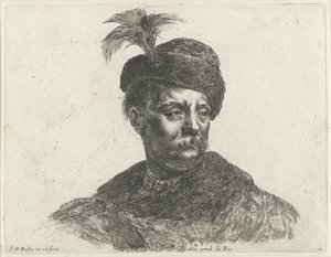 Busto di un uomo polacco con baffi e cappello con piuma (De beginselen van het tekenen, I principii del disegno) da Stefano della Bella