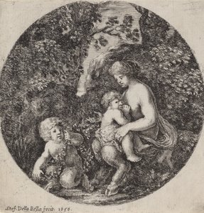 Satiro femmina che allatta un bambino in un paesaggio boscoso, 1656