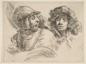 Soldato spaventato e uomo con cappello di pelliccia, ca. 1652 da Stefano della Bella