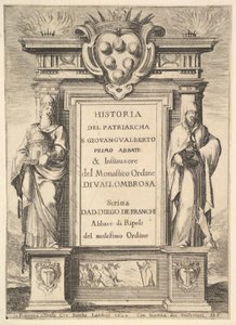 Frontespizio: un monumento decorato con lo stemma dei Medici in alto al centro, fiamme, 1640 da Stefano della Bella