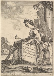 Frontespizio per Poesie di Desmarets Oeuvres poétiques de Desmarets: una donna alata..., 1641 da Stefano della Bella