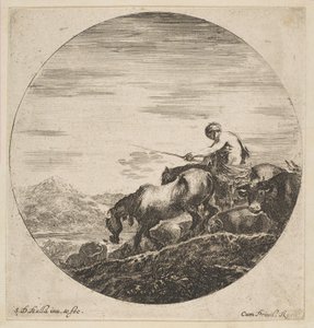 Mandriano a cavallo guida animali, da Sei soggetti animali, ca. 1646 da Stefano della Bella