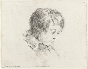Testa di un giovane che guarda in basso a destra (De beginselen van het tekenen, I principii del disegno) da Stefano della Bella