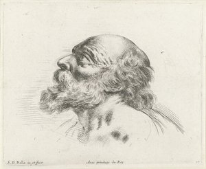 Testa di un vecchio calvo con barba, di profilo a sinistra (possibilmente San Pietro)