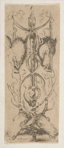 Trofeo di caccia con teste di cervo in basso, ca. 1653