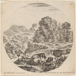 Paesaggio con animali e due pastori seduti, 1646