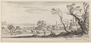 Paesaggio con contadino che si prepara ad attraversare un ruscello, entro il 1647 da Stefano della Bella