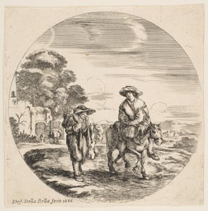 Paesaggio con due contadini, uno a cavallo, da Paesaggi e porti, 1656 da Stefano della Bella