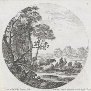 Paesaggio con gregge e capitello corinzio da Stefano della Bella