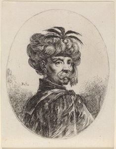 Moro con turbante ornato di cinque piume da Stefano della Bella