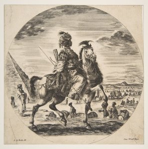 Cavaliere moresco di profilo rivolto a destra, sullo sfondo una piramide a sinistra, molte figure..., ca. 1651 da Stefano della Bella