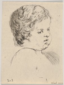 Tavola 12: testa di un bambino, da Il libro per imparare a disegnare Livre pour apprendre..., ca. 1649 da Stefano della Bella