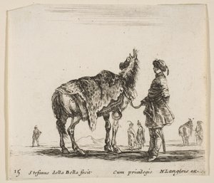 Tavola 15: un nobile polacco, di spalle, che tiene il suo cavallo coperto di pelle di leopardo, ca. 1644-47 da Stefano della Bella
