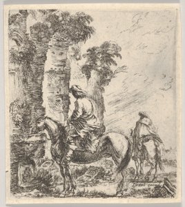 Cavaliere che fa bere il suo cavallo da una fontana, ca. 1646 da Stefano della Bella
