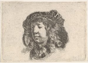 Testa di un giovane con un cappello adornato di alcune piume, girato tre quarti, ca. 1646 da Stefano della Bella