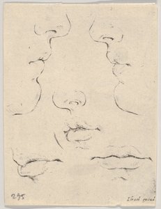 Tavola 4: due profili e tre bocche, da Il libro per imparare a disegnare Livre po..., ca. 1649 da Stefano della Bella