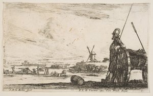 Piatto 5: Un picchiere in piedi a destra accanto a un cannone, altre figure militari..., ca. 1641 da Stefano della Bella