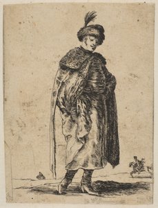 Uomo polacco con baffi che indossa un cappotto di pelliccia e un cappello con una piuma, ca. 1648