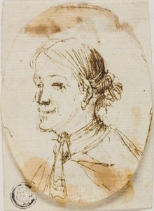 Busto ritratto di uomo con cravatta (recto); schizzo di sella (verso) da Stefano della Bella