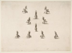 Dieci cavalieri, inclusi cinque che formano una V, 1652 da Stefano della Bella