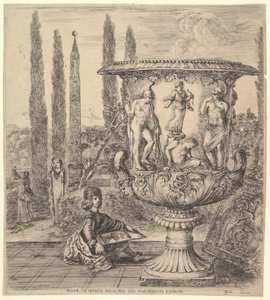 Il vaso Medici, un grande vaso a destra decorato con una rappresentazione del sacrificio da Stefano della Bella