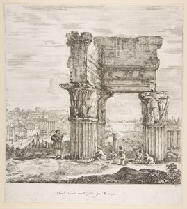 Il Tempio di Vespasiano e il Foro Romano, da Sei grandi vedute, quattro di Roma, e due..., 1656