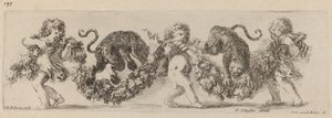 Due leopardi che saltano una festone sostenuta da bambini, probabilmente 1648 da Stefano della Bella