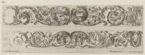 Due bande ornamentali con teste di leone e aquila, e due arieti, probabilmente 1648 da Stefano della Bella