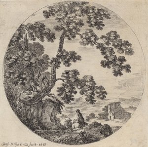 Due viaggiatori che passano vicino a una vecchia quercia da Stefano della Bella