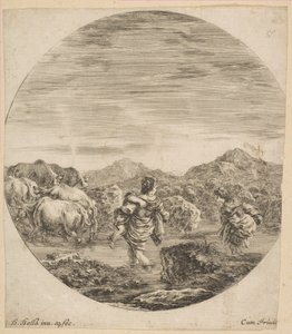 Due donne che attraversano un ruscello, ca. 1646 da Stefano della Bella