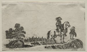 Varie figure e paesaggi: un cavaliere smarrito che chiede la strada, 1649 da Stefano della Bella