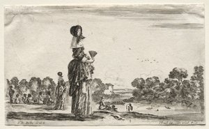 Varie figure e paesaggi: donne che guardano i bagnanti lungo un fiume da Stefano della Bella