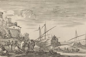 Veduta di diverse case di fronte al porto da Stefano della Bella
